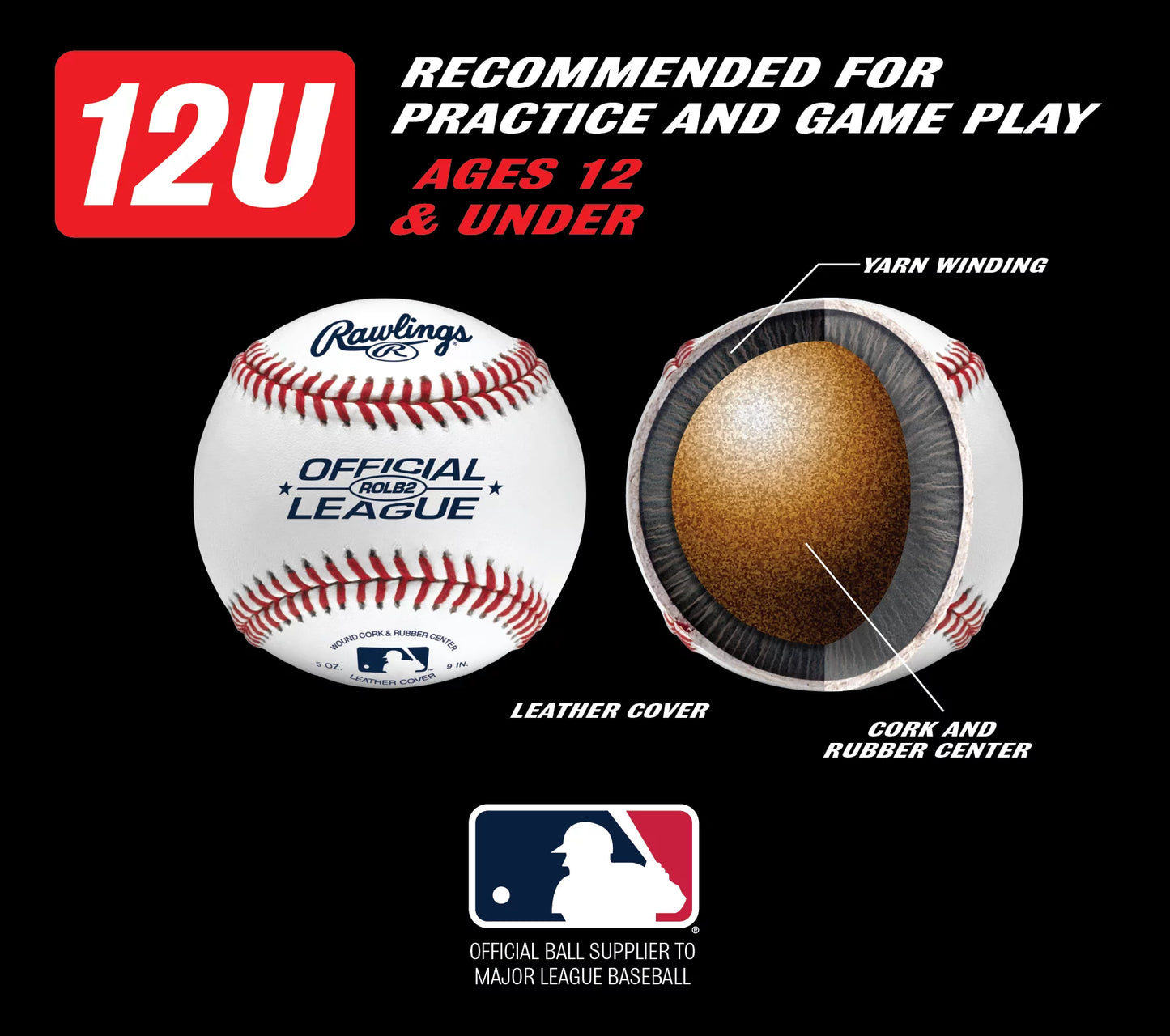 (6 Pack) 12U ROLB2 Youth Baseball, 1 Count