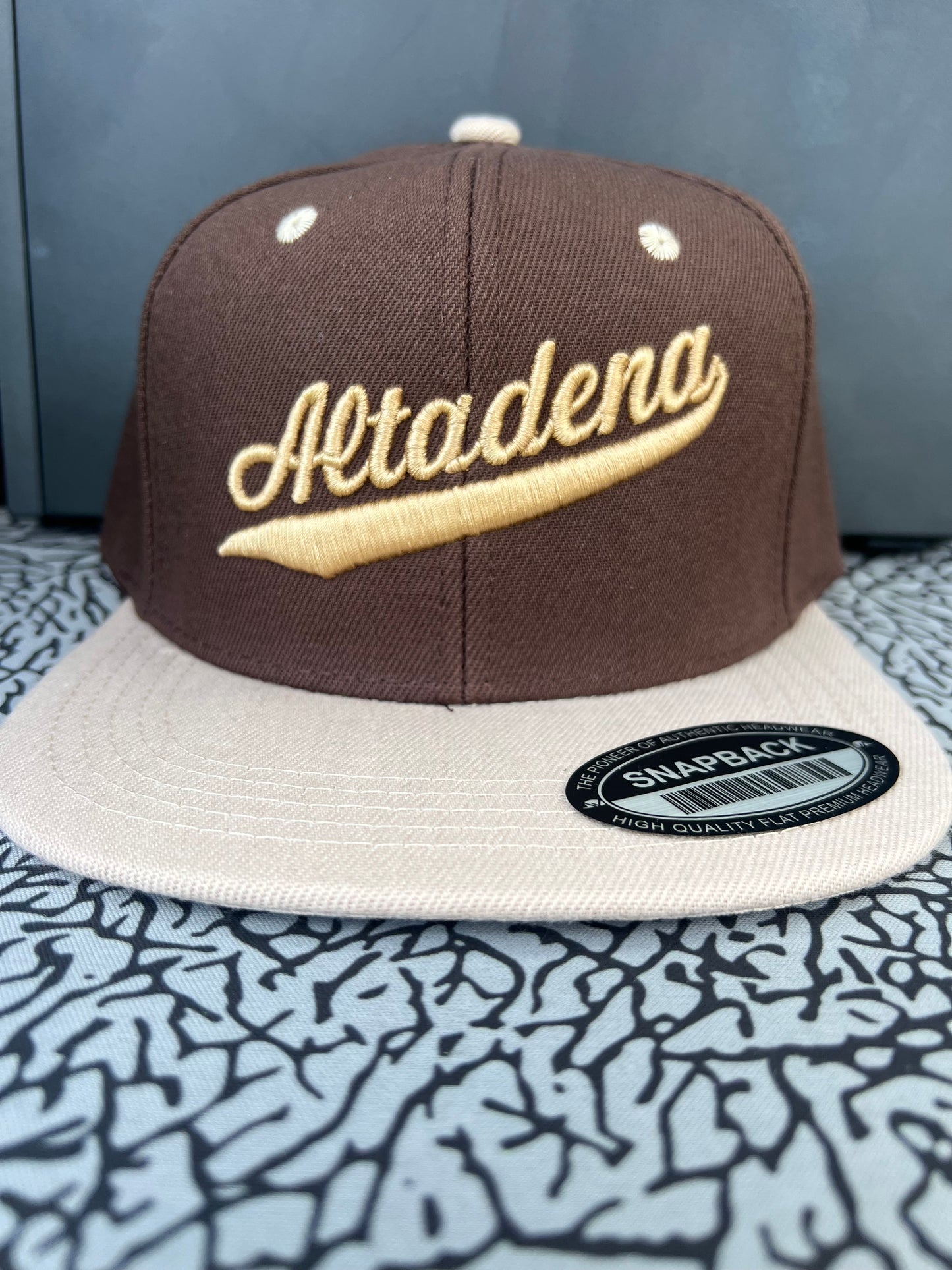 ABA SnapBack Hat | Brown/Tan Bill (Logo: Gold Altadena)