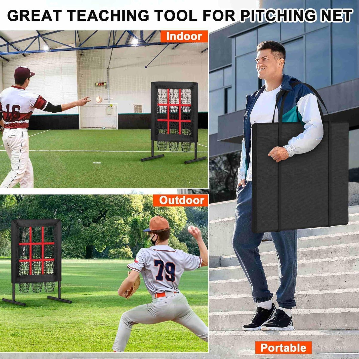 9 Hole Pitching Net Pitching Target Pitchers Net Baseball Trainer with Actual