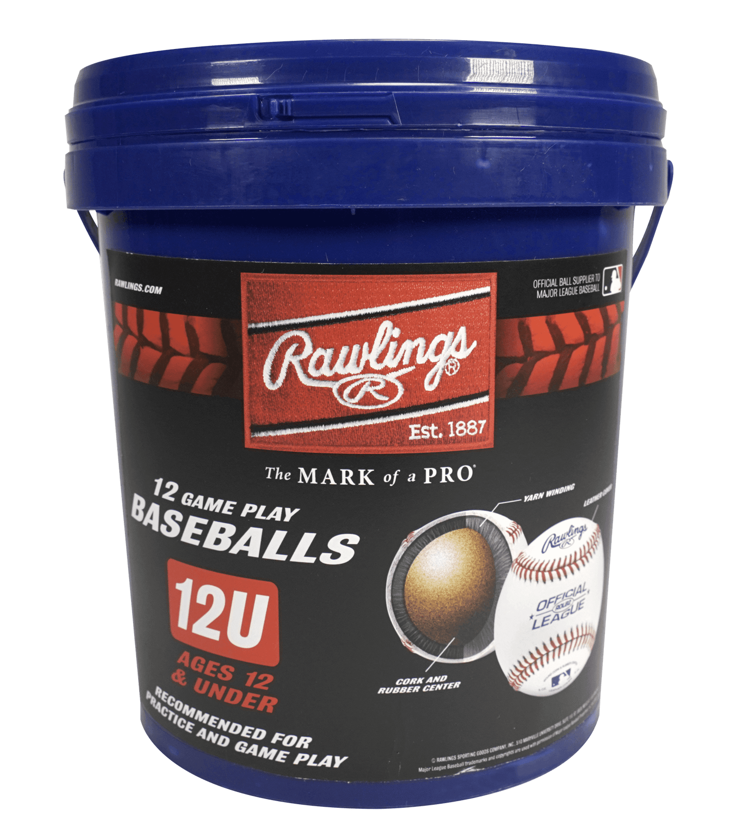 ROLB2 12U Official League Youth Practice Baseball Bucket, 12 Count