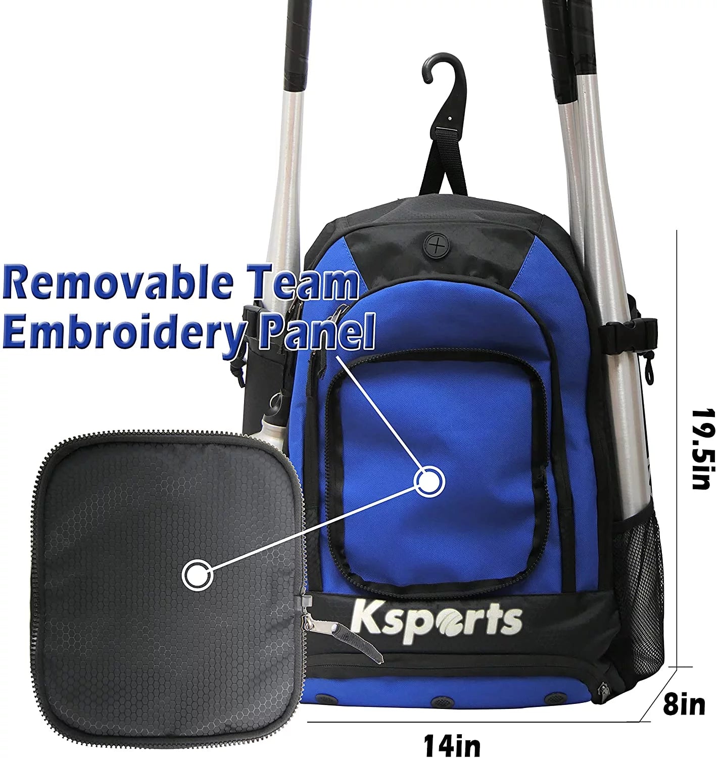 Baseball Backpack - Blue, Multi-Compartment for Bats, Helmet, Gloves, Youth & Adult