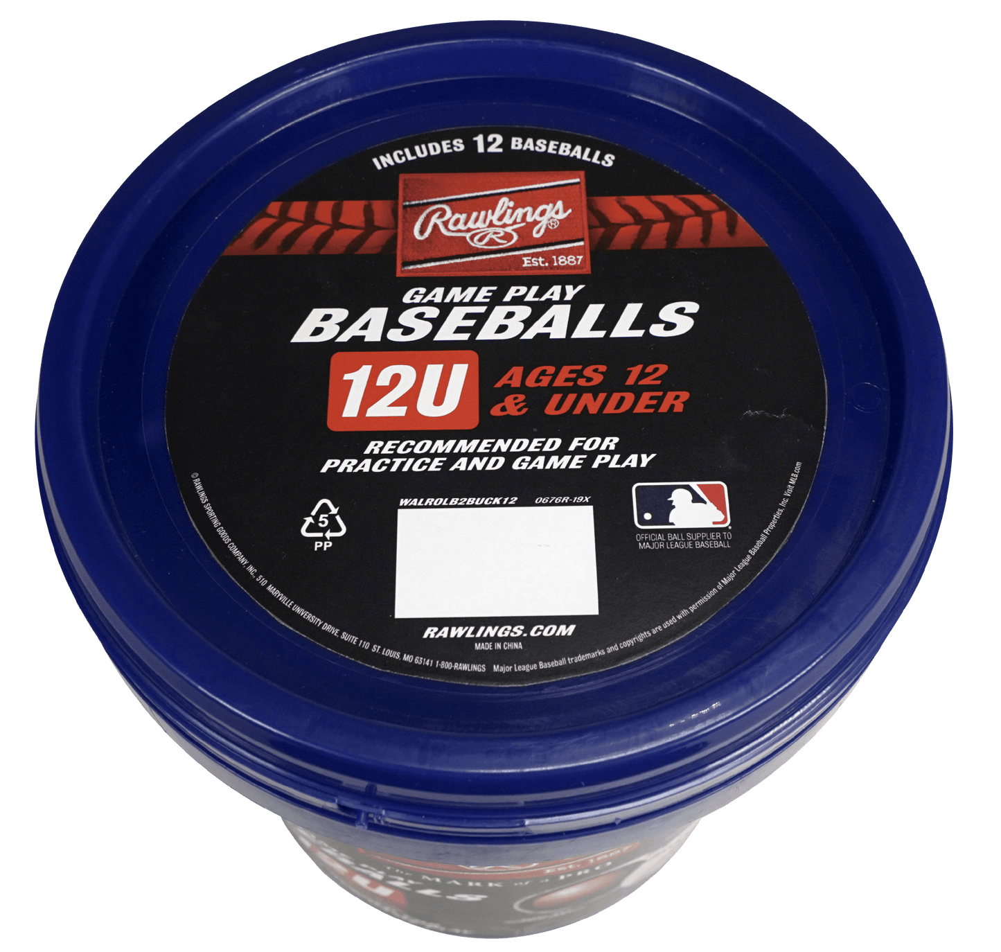 ROLB2 12U Official League Youth Practice Baseball Bucket, 12 Count