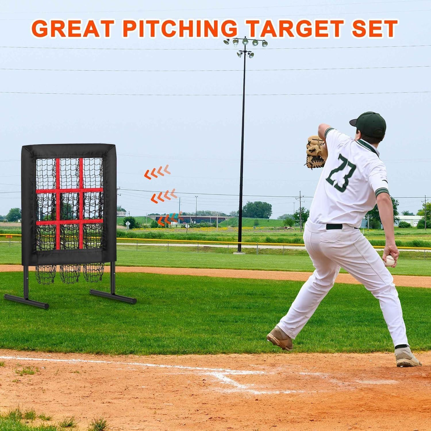 9 Hole Pitching Net Pitching Target Pitchers Net Baseball Trainer with Actual