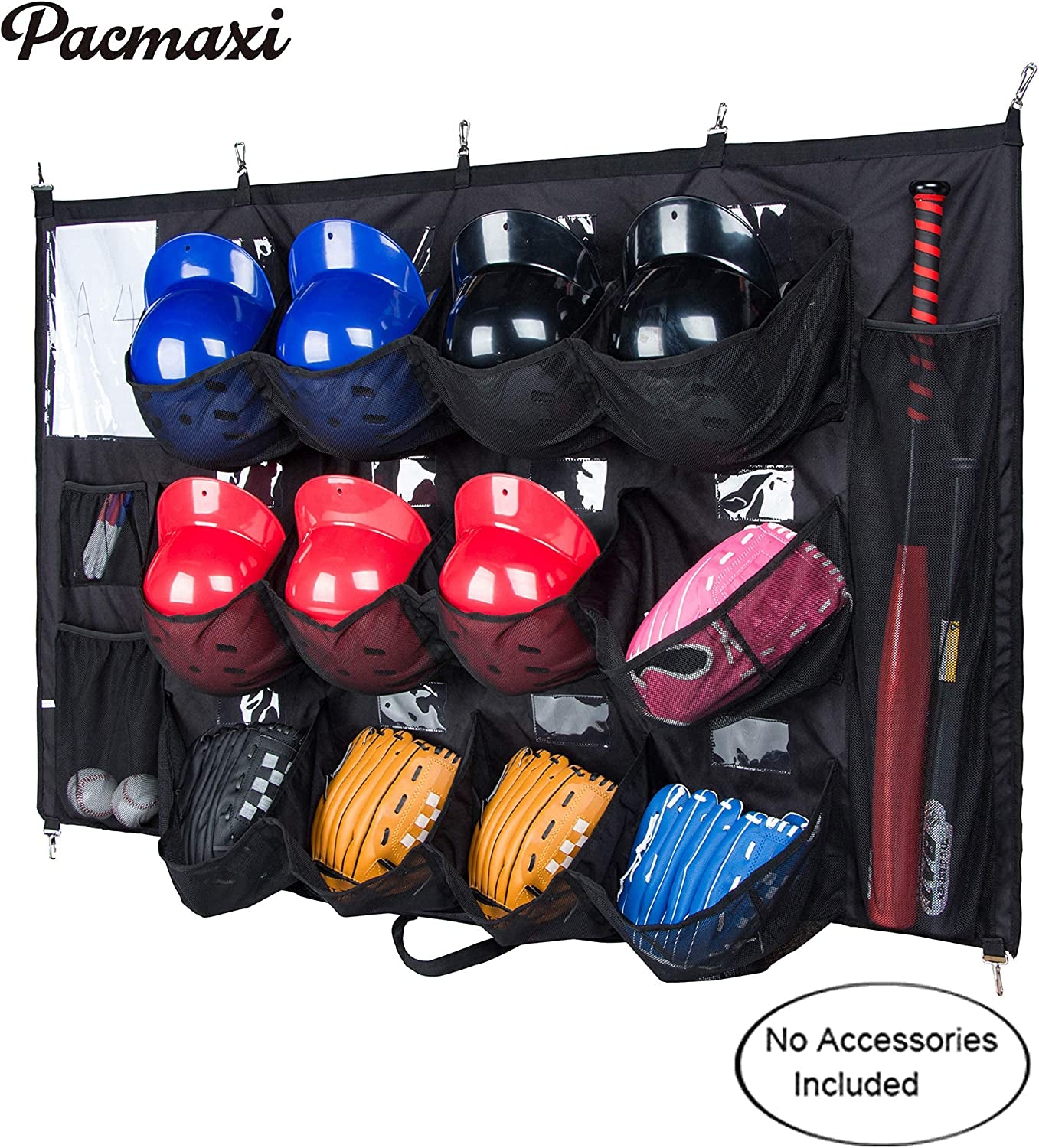 Hanging Baseball Helmet Bag to Organize Baseball Equipment Including Helmets, Gloves, Batting Gloves, Balls, Baseball Bat, 12 Player Dugout Organizer Storage