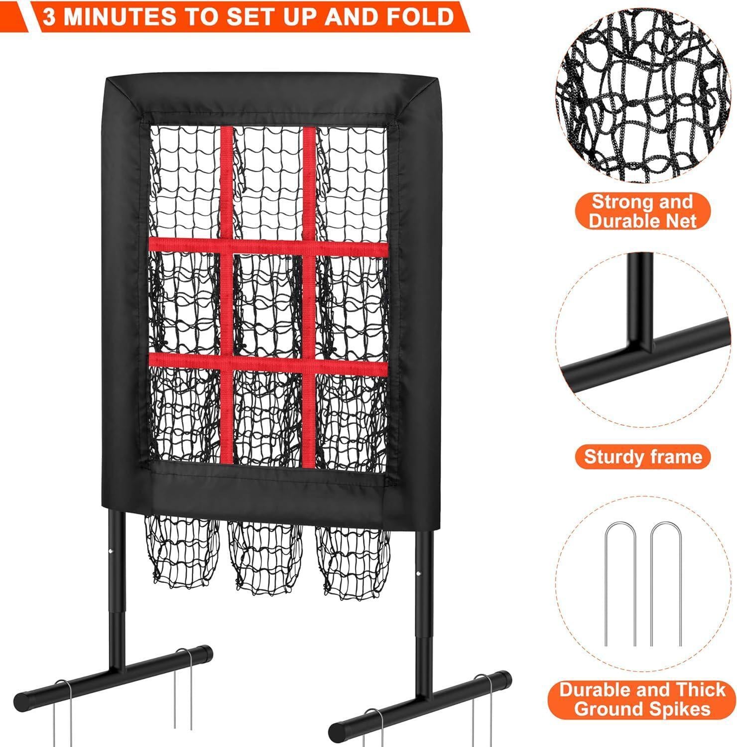 9 Hole Pitching Net Pitching Target Pitchers Net Baseball Trainer with Actual