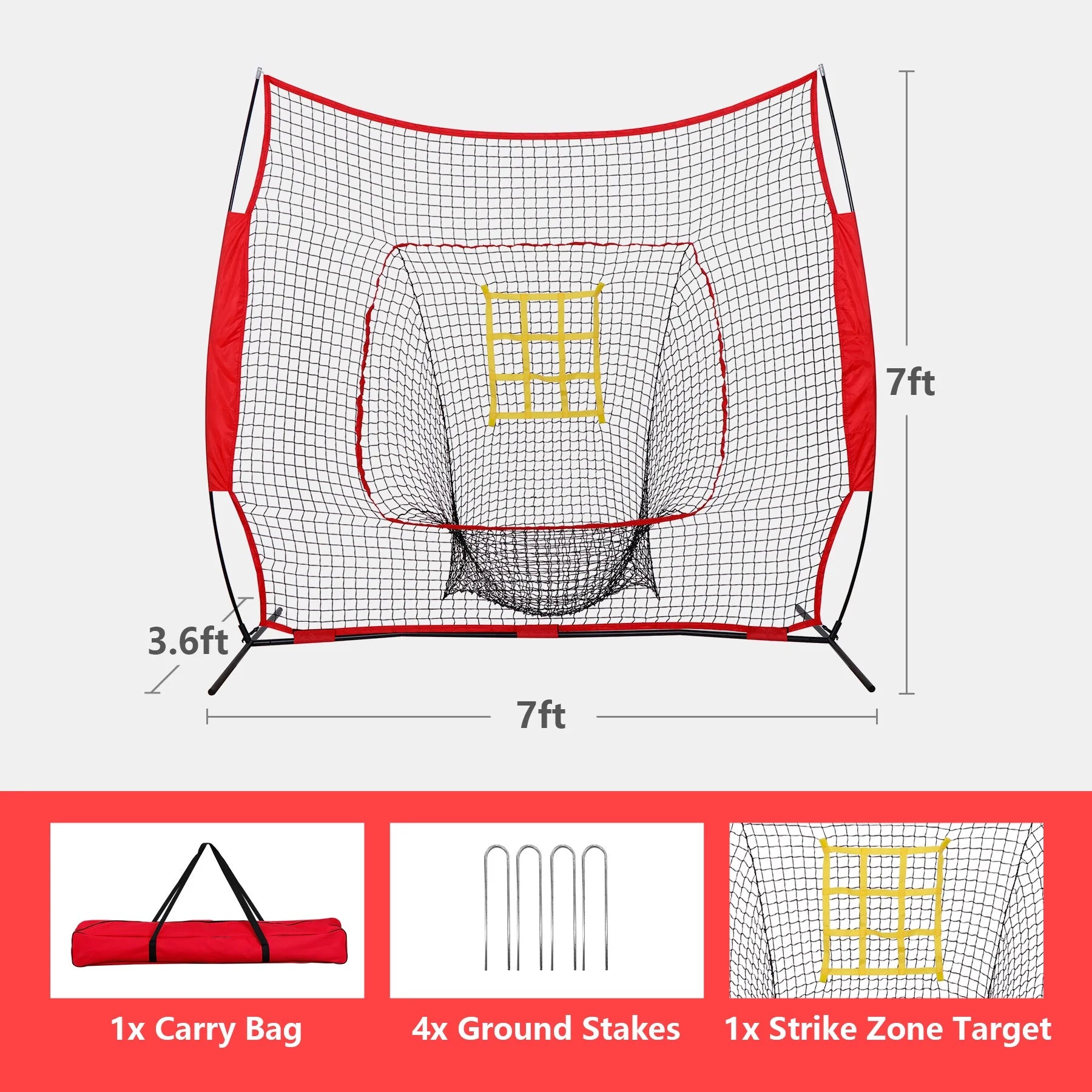 7X7Ft Portable Baseball Practice Net W/Strike Zone Target & Carry Case - Pitching Batting Hitting