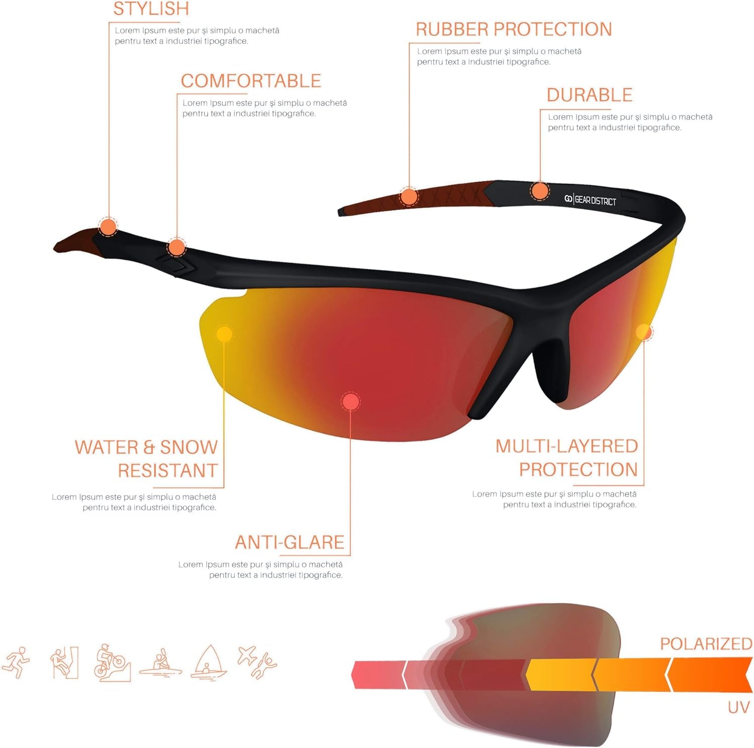 Polarized UV400 Sport Sunglasses Anti-Fog Ideal for Driving or Sports Activity