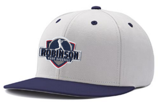 White/Navy Hat: Embroidered Robinson Park Logo