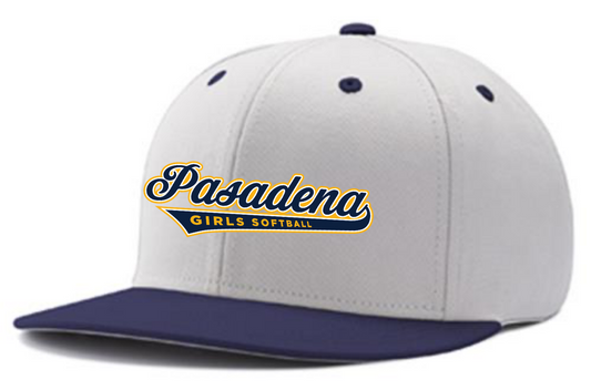 White/Navy Hat: Navy w/ Gold outline "Pasadena" Logo