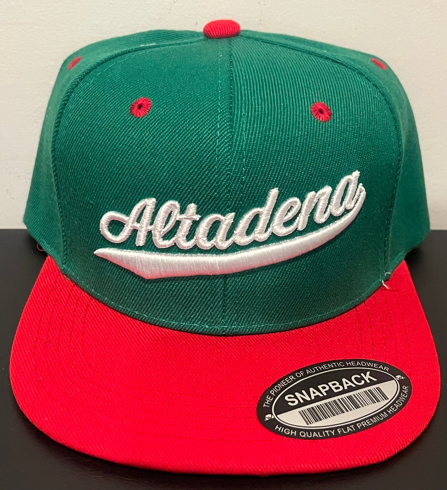 ABA SnapBack Hat | Green/Red Bill (Logo: White Altadena)