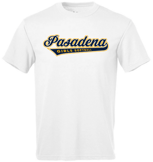 Adult White Dri Fit: Navy w/ Gold Pasadena Logo
