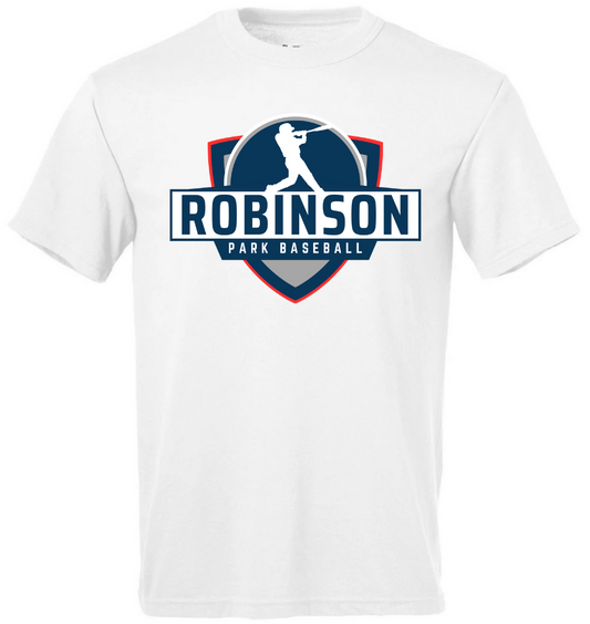 Youth White Dri Fit: Robinson Park Logo (shield)