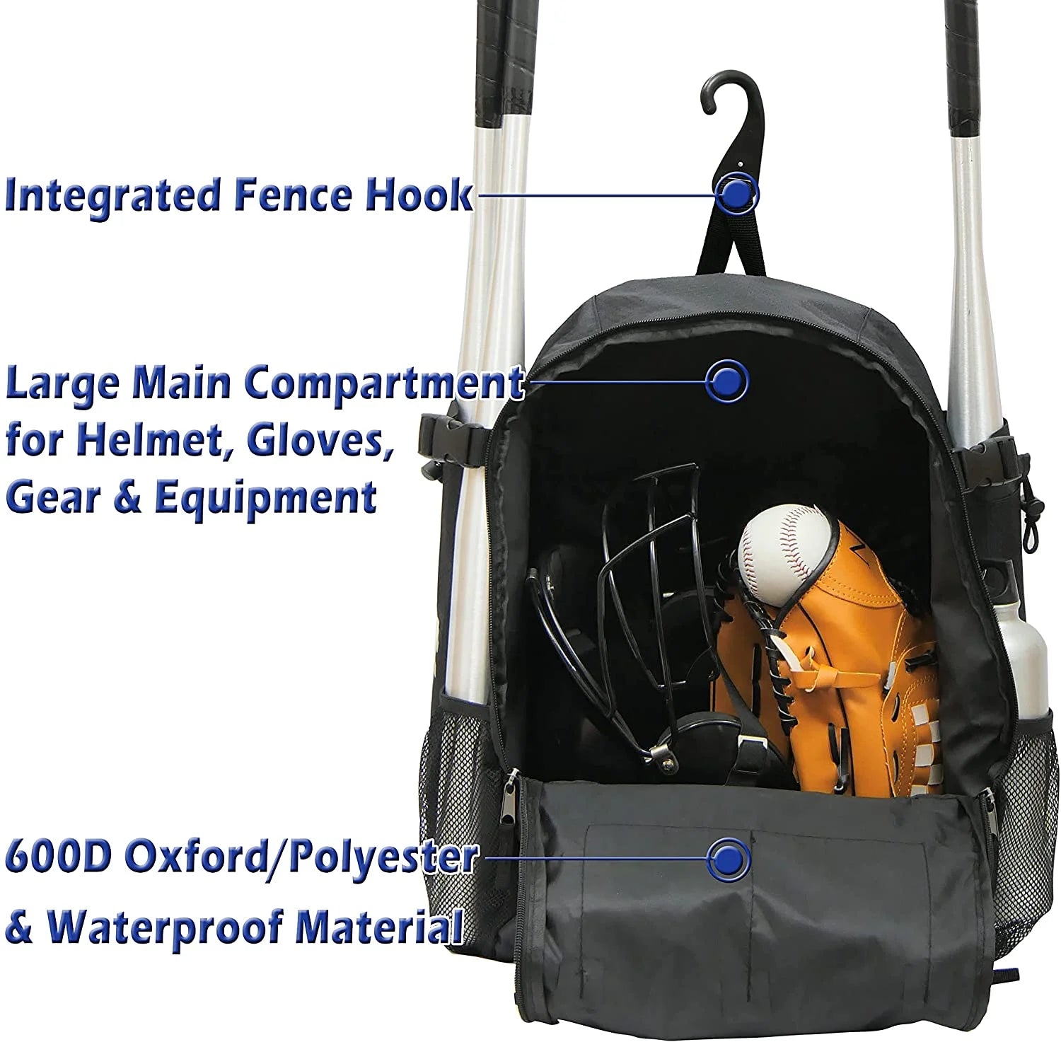 Baseball Backpack - Blue, Multi-Compartment for Bats, Helmet, Gloves, Youth & Adult