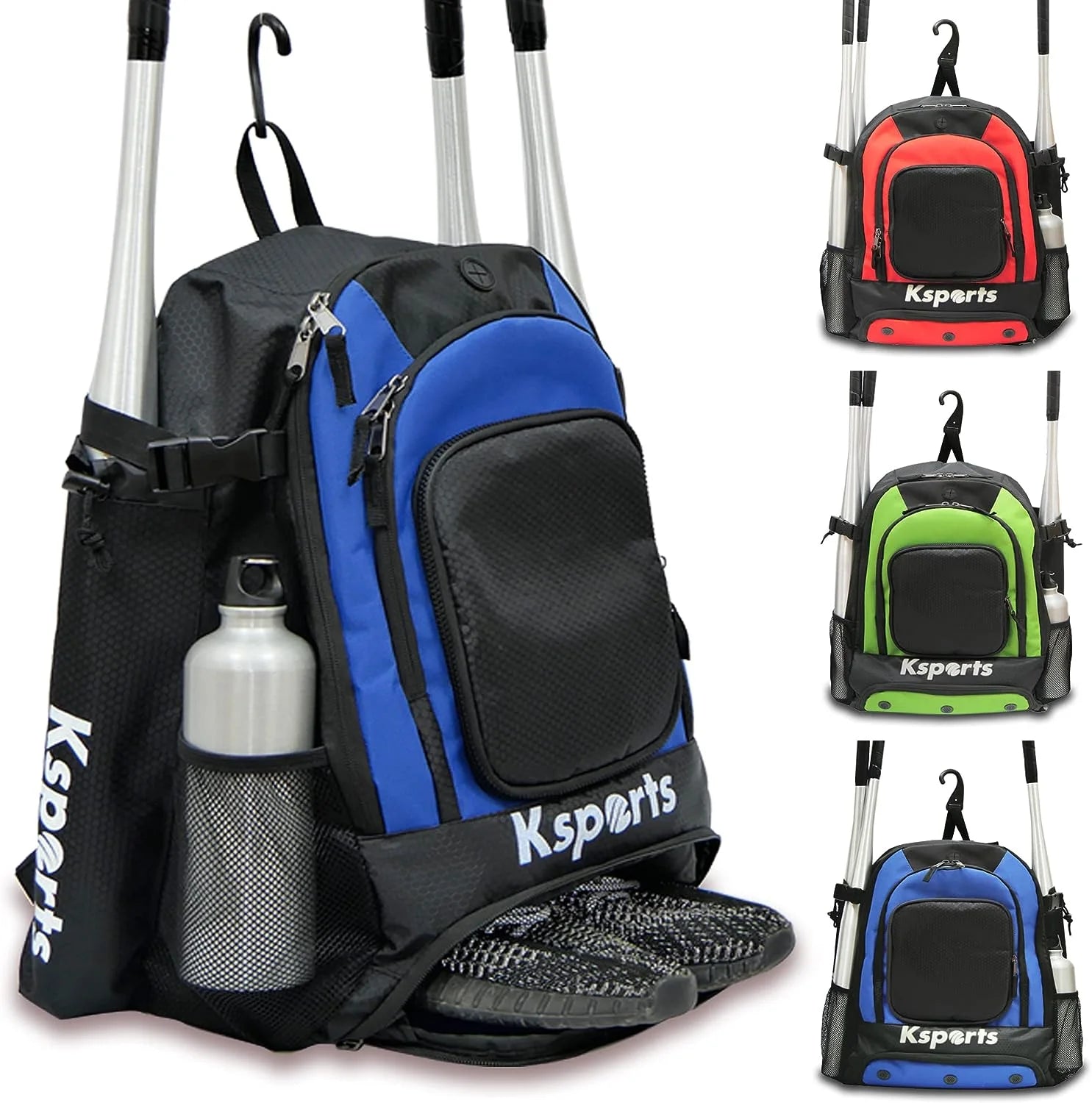 Baseball Backpack - Blue, Multi-Compartment for Bats, Helmet, Gloves, Youth & Adult