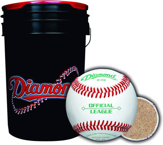 D-OB DOB Baseballs in 6-Gallon Ball Black Cushion Lid Bucket 30 Balls with Rods Insulated Can Sleeve