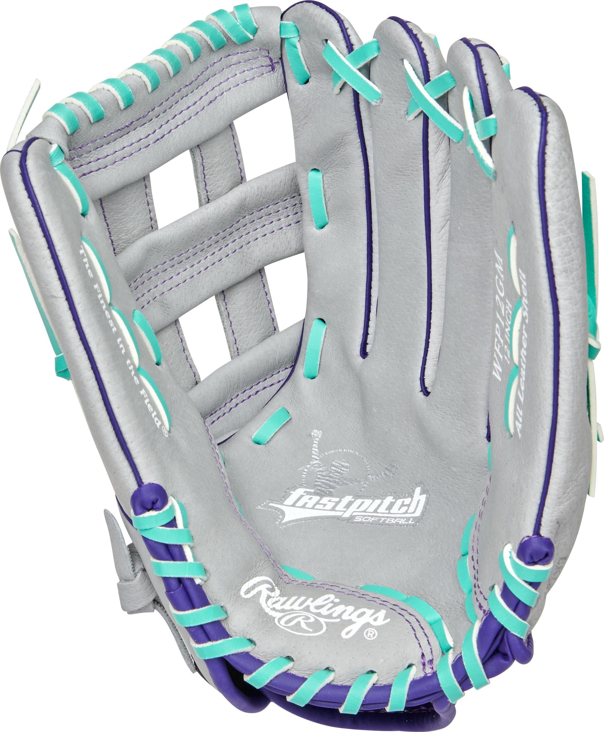 Fastpitch Series Youth 12" Softball Glove, Basket Web, Gray/Mint, Right Hand Throw