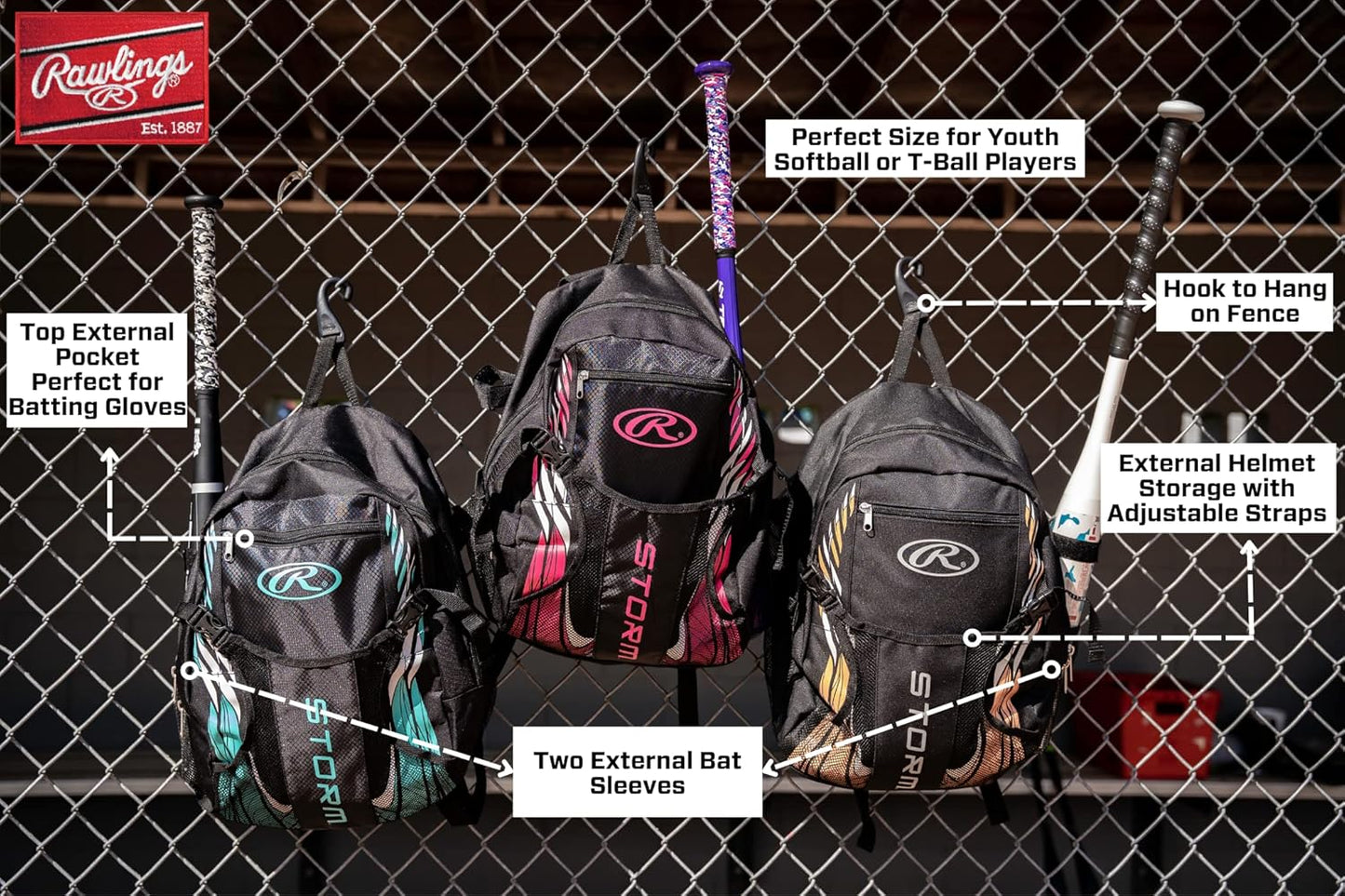 | Storm Backpack Equipment Bag | Girls T-Ball/Youth Baseball & Softball | Multiple Colors